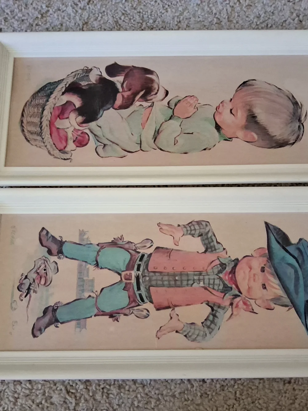 1970’s Two Sedona Framed Prints: Boy Cowboy and Boy Praying w/Puppy 16.5